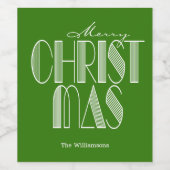 クリスマスおめでとう レトロ タイポグラフィー 緑 ワインラベル (シングルラベル)
