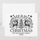 クリスマスおめでとう 北欧風シロクロシカ シーズンカード (正面/裏面)