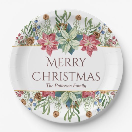 クリスマスおめでとう 水彩冬の花名前 ペーパープレート (正面)