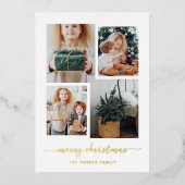 クリスマスおめでとう | 現代の4枚写真コラージュ ゴールド 箔シーズンカード (正面)