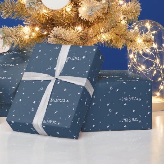 クリスマスおめでとう 白い星 ラッピングペーパー (クリスマス)