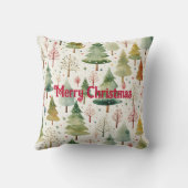 クリスマスおめでとう 緑の茶色の森の松の木 クッション (裏面)