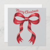 クリスマスおめでとう 赤いコケティーボウの女の子らしい シーズンカード (正面/裏面)