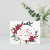 クリスマスおめでとう 赤いポインセチア 法人向けクリスマスグリーティング ポストカード (スタンド正面)