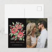 クリスマスおめでとう 赤い水彩画のバラの写真 シーズンポストカード (正面/裏面)