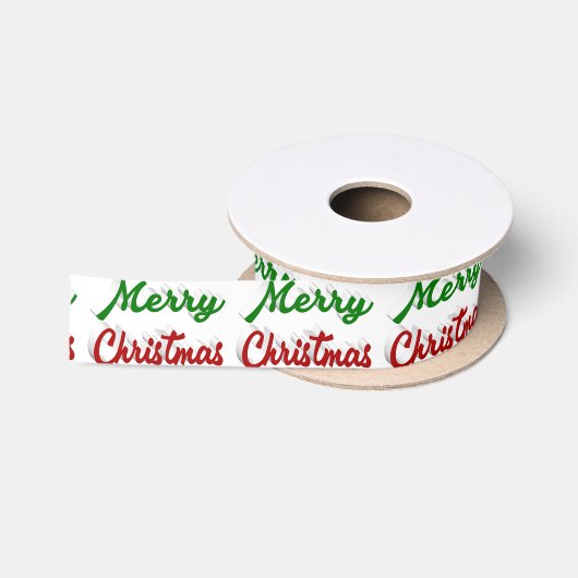 クリスマスおめでとう 赤と緑のスクリプト サテンリボン (リール)