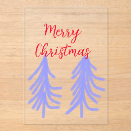 クリスマスおめでとう 赤紫の淡い色合いの松の木 水彩 アクリル招待状