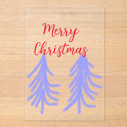 クリスマスおめでとう 赤紫の淡い色合いの松の木 水彩 アクリル招待状 (正面)