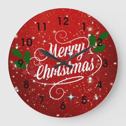 クリスマスおめでとう 赤 ラージ壁時計 (正面)