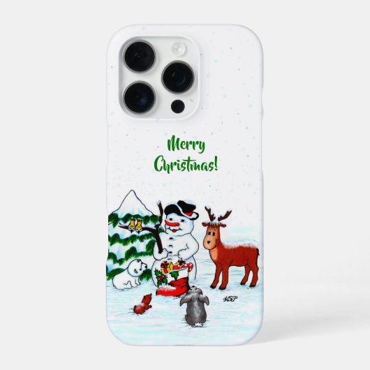クリスマスおめでとう！雪だるまと友達 iPhoneケース (裏面)