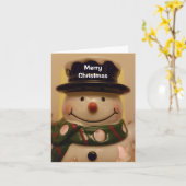 クリスマスおめでとう - 雪だるま カード (黄色い花)