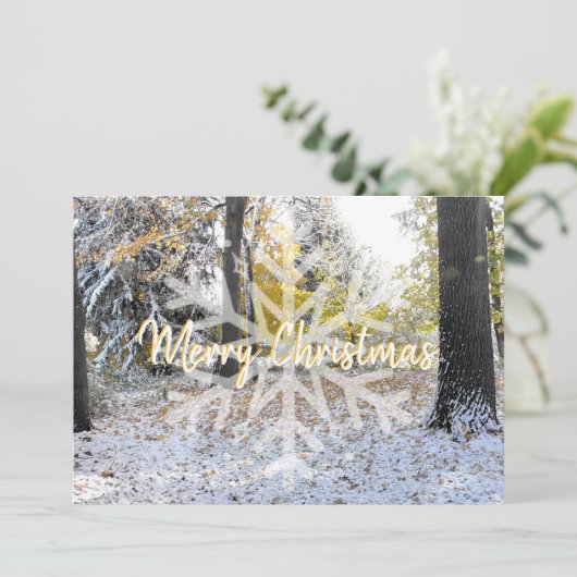 クリスマスおめでとう 雪の日のかすれた雪の結晶 シーズンカード (スタンド正面)