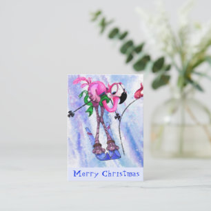 クリスマスおめでとう - 面白いピンクのフラインゴスキーヤー - 楽しい ノートカード
