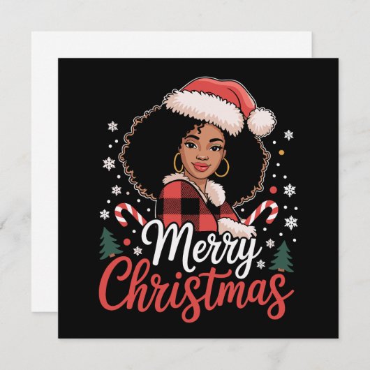 クリスマスおめでとう 黒いアフリカの女の子 サンタ帽子 クリスマス (正面/裏面)