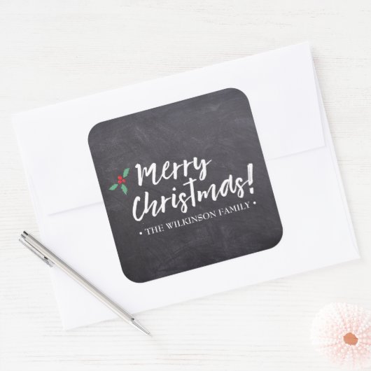 クリスマスおめでとう • 黒板 • 手書き文字 スクエアシール (封筒)