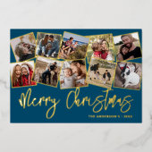 クリスマスおめでとう!10枚の写真を使ったコラージュ 箔シーズンカード (正面)