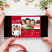 クリスマスおめでとう 2枚の写真入りレッドスクリプト シーズンカード