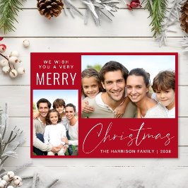 クリスマスおめでとう 2枚の写真入りレッドスクリプト シーズンカード