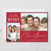 クリスマスおめでとう 2枚の写真入りレッドスクリプト シーズンカード (正面)