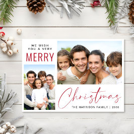 クリスマスおめでとう 2枚の写真 レッドスクリプト シーズンカード