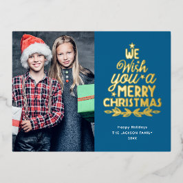 クリスマスおめでとう　2枚の写真　金 箔シーズンポストカード