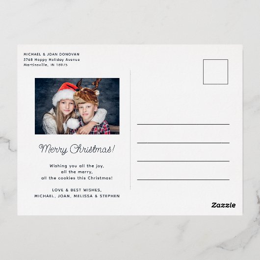 クリスマスおめでとう　2枚の写真　金 箔シーズンポストカード (裏面)