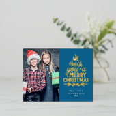 クリスマスおめでとう 2枚の写真 金 箔シーズンポストカード (立ち正面)