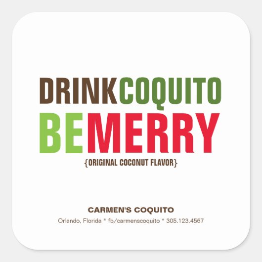 クリスマスおめでとう Coquito スクエアシール (正面)