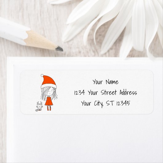 クリスマスおもしろいかわいいサンタガール猫漫画 ラベル (インサイチュ)