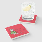 クリスマスおもしろいかわいいマウスツリーマンガ ストーンコースター (横)