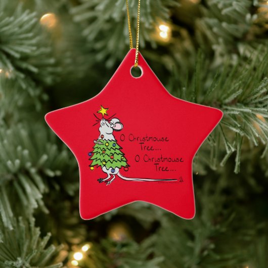 クリスマスおもしろいかわいいマウスツリーマンガ セラミックオーナメント (ツリー)