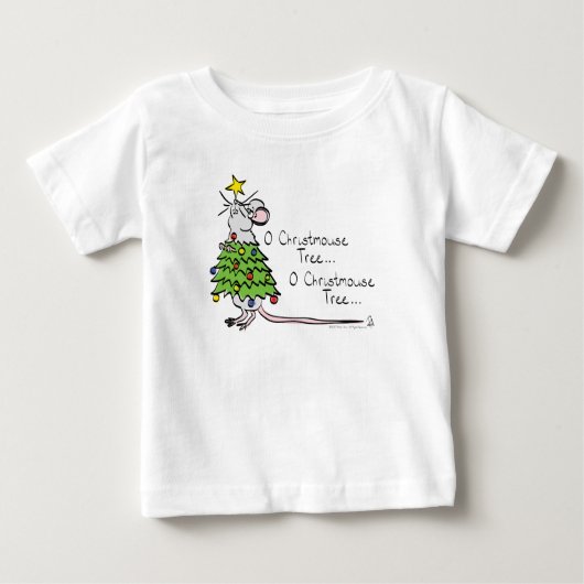 クリスマスおもしろいかわいいマウスツリーマンガ ベビーTシャツ (正面)