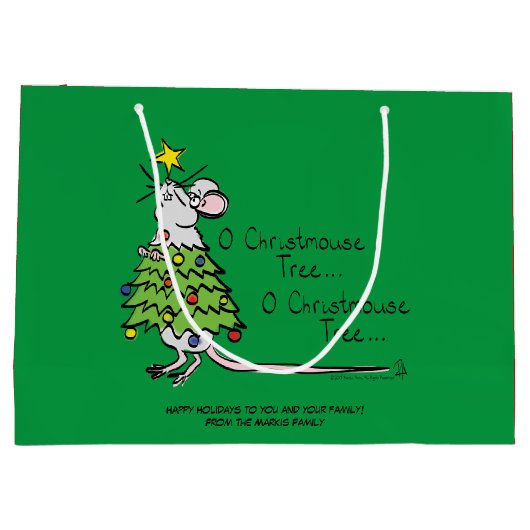 クリスマスおもしろいかわいいマウスツリーマンガ ラージペーパーバッグ (裏面)