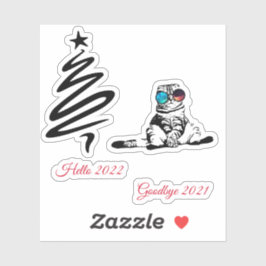 クリスマスおもしろいかわいい宇宙銀河系メガネ猫 シール