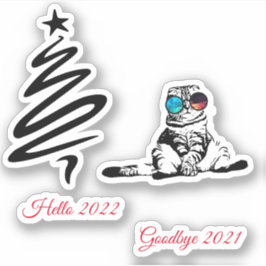 クリスマスおもしろいかわいい宇宙銀河系メガネ猫 シール