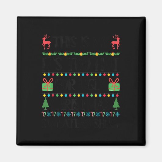 クリスマスおもしろいが暑すぎる醜いクリスマスセーター女性M マグネット (正面)