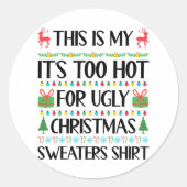 クリスマスおもしろいが暑すぎる醜いクリスマスセーター女性M ラウンドシール (正面)