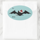 クリスマスおもしろいこうもりの発向 楕円形シール (バッグ)