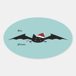 クリスマスおもしろいこうもりの発向 楕円形シール