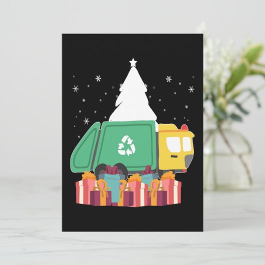 クリスマスおもしろいごみトラック冬のホリデーギフト シーズンカード (スタンド正面)