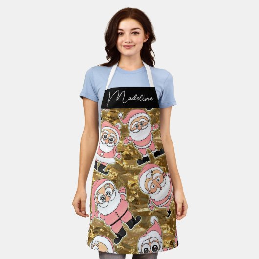 クリスマスおもしろいにピンクのサンタス エプロン (着用した状態)