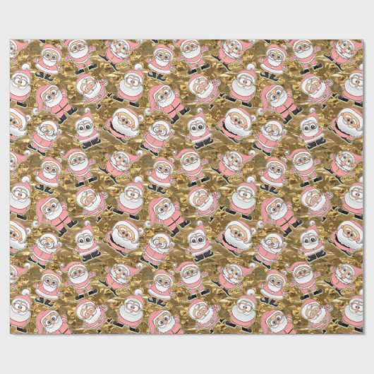 クリスマスおもしろいにピンクのサンタス ラッピングペーパー (フラット)