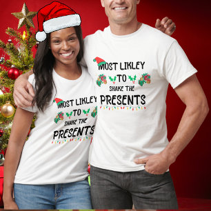 クリスマスおもしろいにプレゼントを揺るがす可能性が高い Tシャツ
