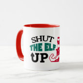 クリスマスおもしろいに小妖精や小人を閉じる マグカップ (正面左)