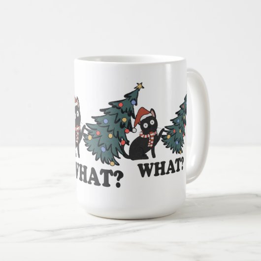 クリスマスおもしろいに帽子をかぶったかわいい猫 コーヒーマグカップ (正面右)