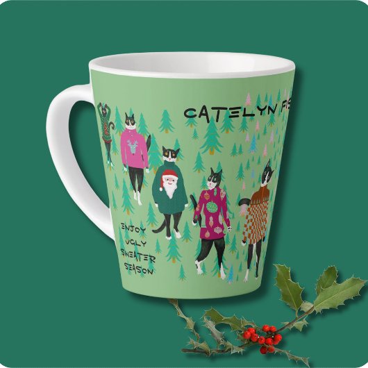 クリスマスおもしろいに汗をかいた醜い猫 カフェラテマグ