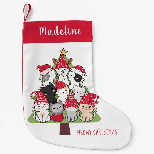 クリスマスおもしろいに訪れる猫たち スモールクリスマスストッキング (正面)