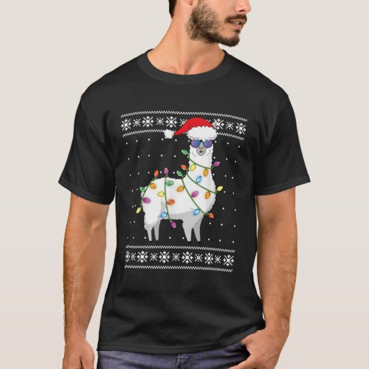 クリスマスおもしろいに醜いアルパカの木 Tシャツ (正面)