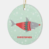 クリスマスおもしろいのサメ セラミックオーナメント (左)