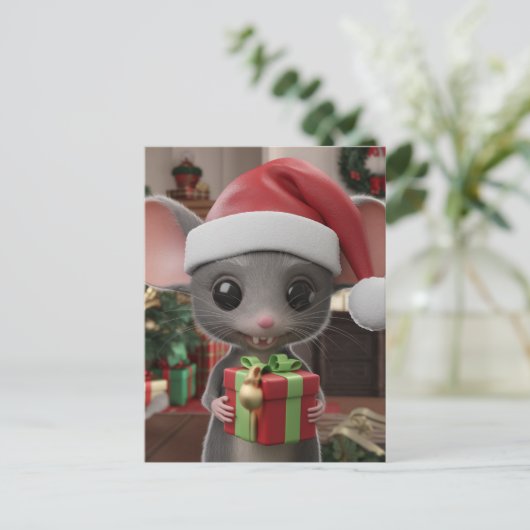 クリスマスおもしろいのネズミ ポストカード (スタンド正面)